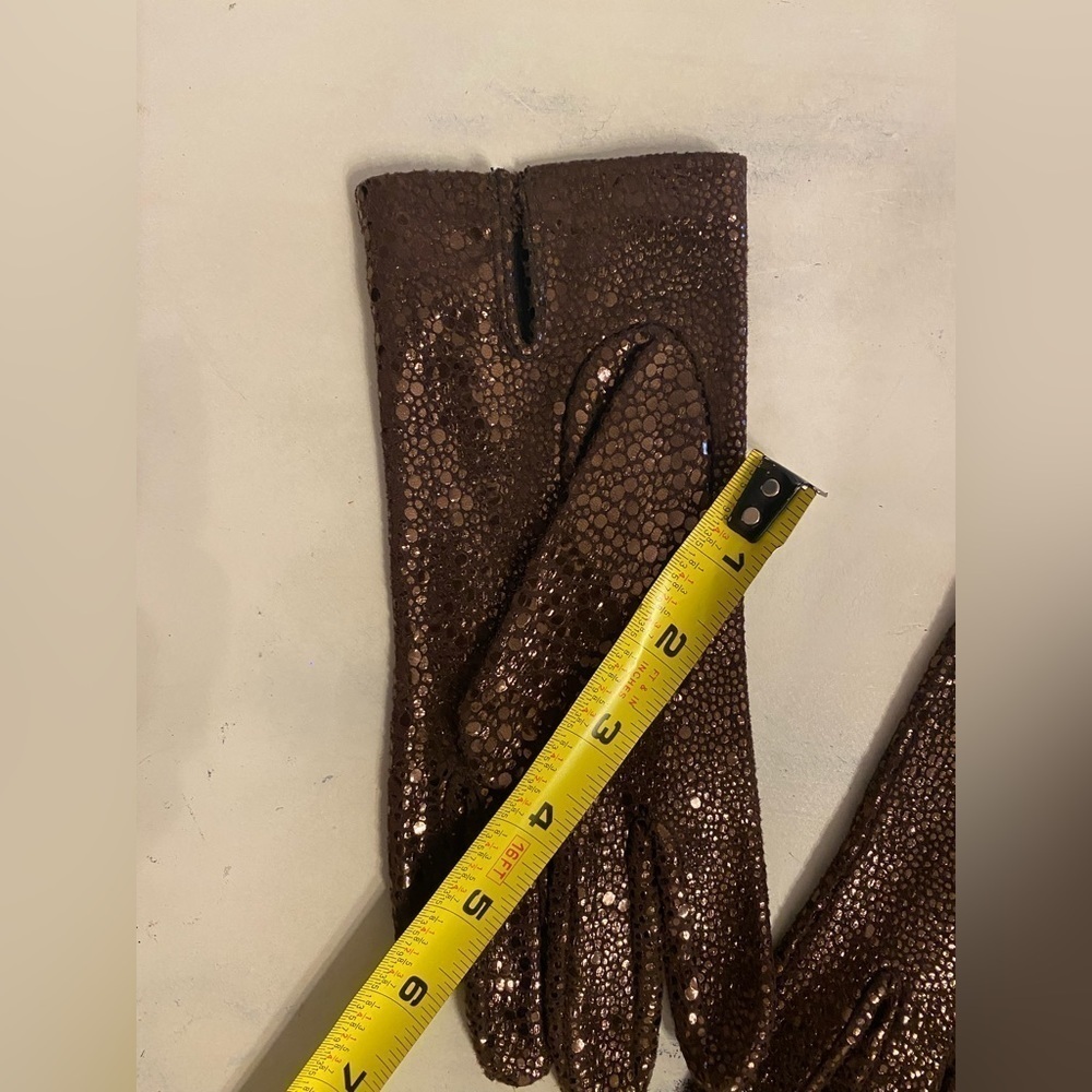 Leather Gloves size 7 NWOT Metallic bronze shiny finish with silk lining - Picture 8 of 11